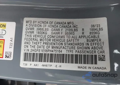 2023 Honda Civic Si Sedan from USA, damaged, VIN 2HGFE1E56PH475164